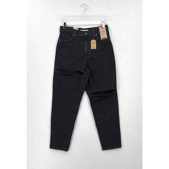 LEVIS Sliced High Waisted Mom Jean Womens 29 X 27 Black Tapered Rigid Denim NEW - Picture 3 of 16